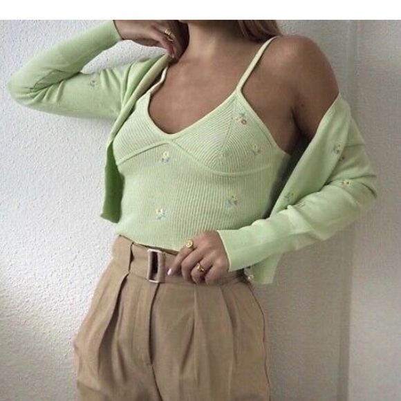 2pc Zara floral Embroidered knit cardigan and top - Picture 2 of 5